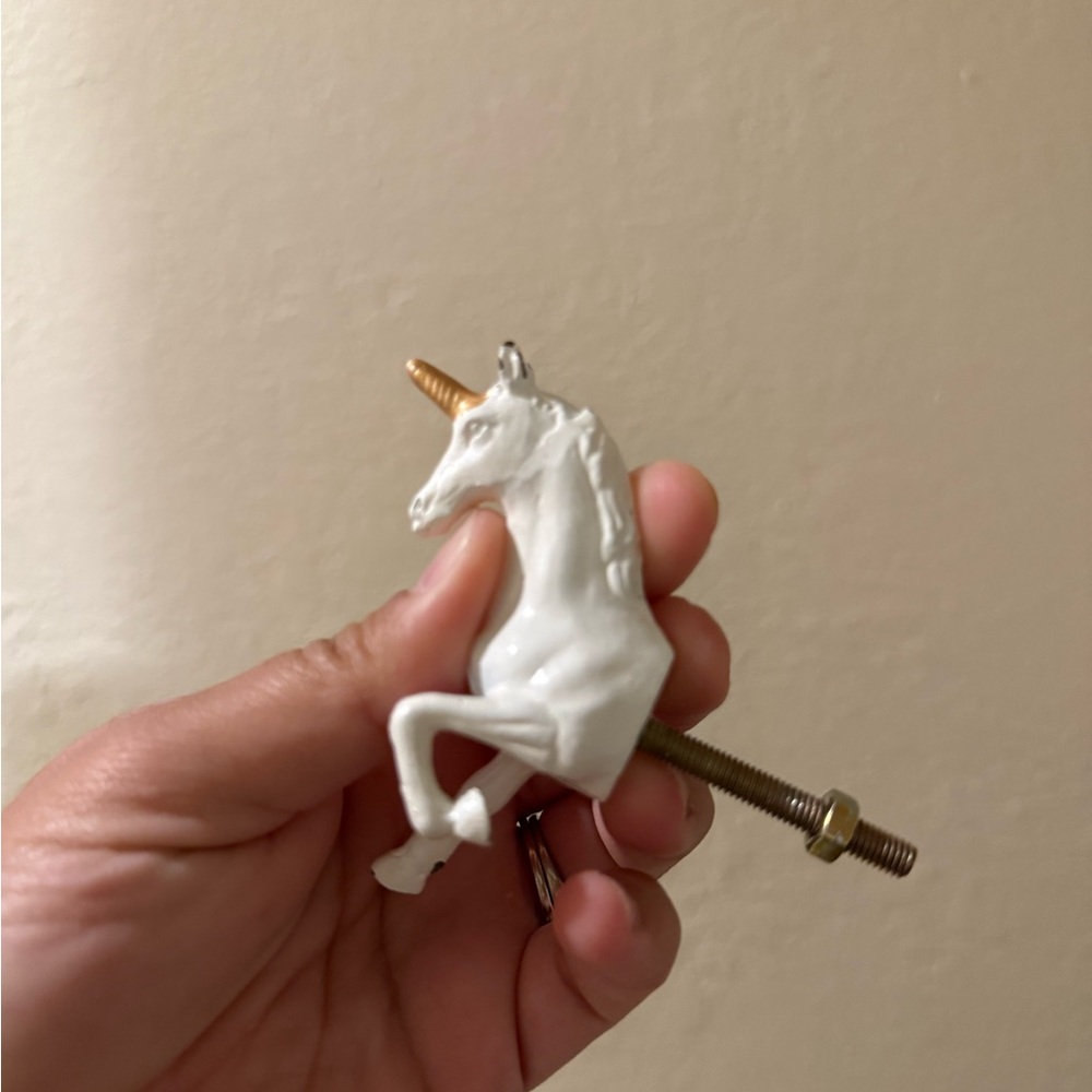 Decorative White Unicorn Drawer Pulls Knobs with Gold Horn - Picture 3 of 6